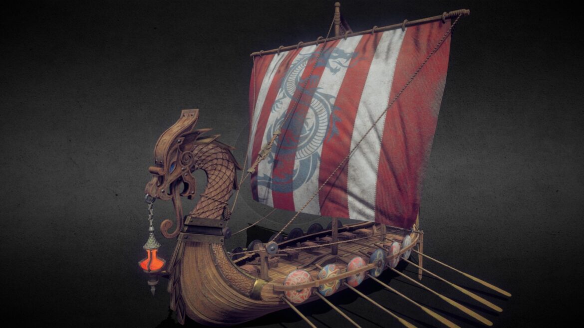 viking drakkar longboat 3d model