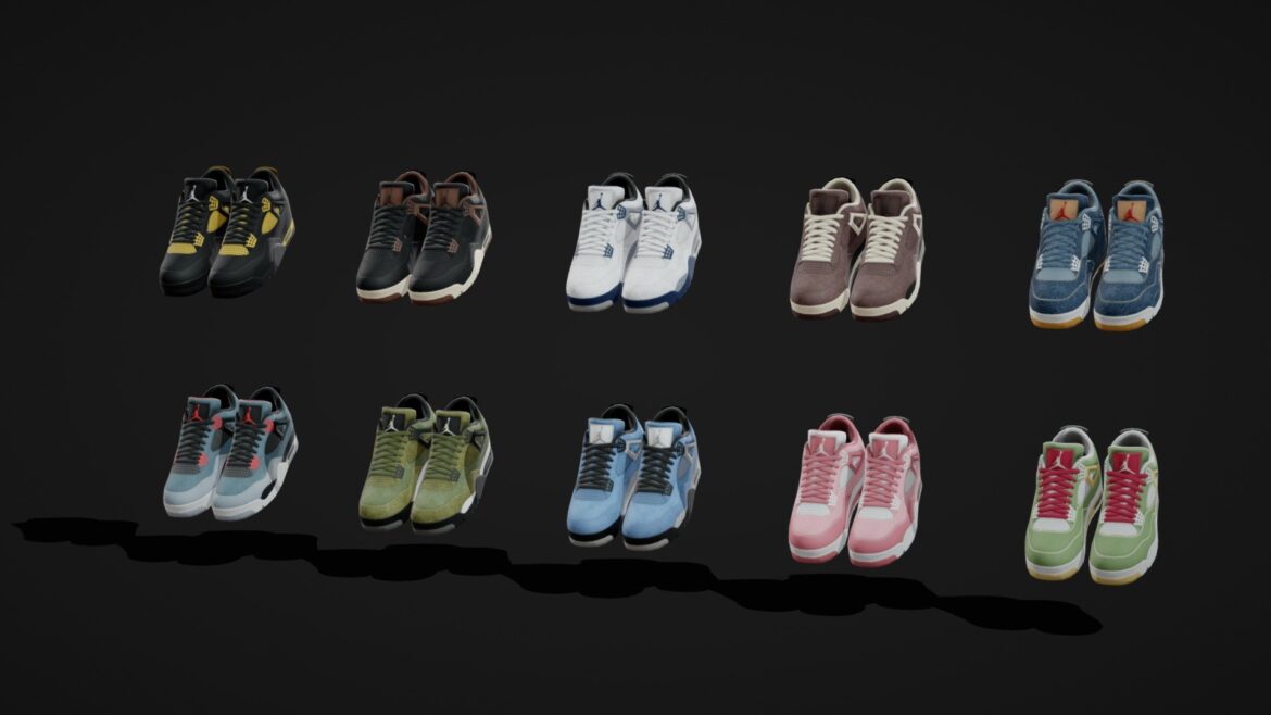 air jordan 4 lowpoly pack of 10 3d model