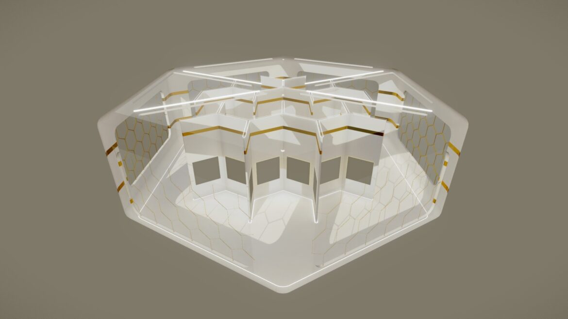 Baked Art Gallery 3d Model - A pristine virtual art gallery 3d model featuring baked lighting and a modern hexagonal architectural design, ready for VR exhibitions.