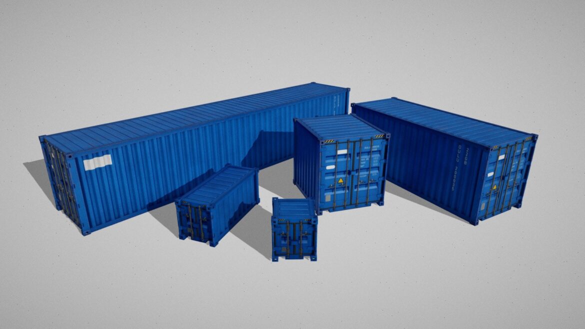 containers 5 sizes blue 3d model