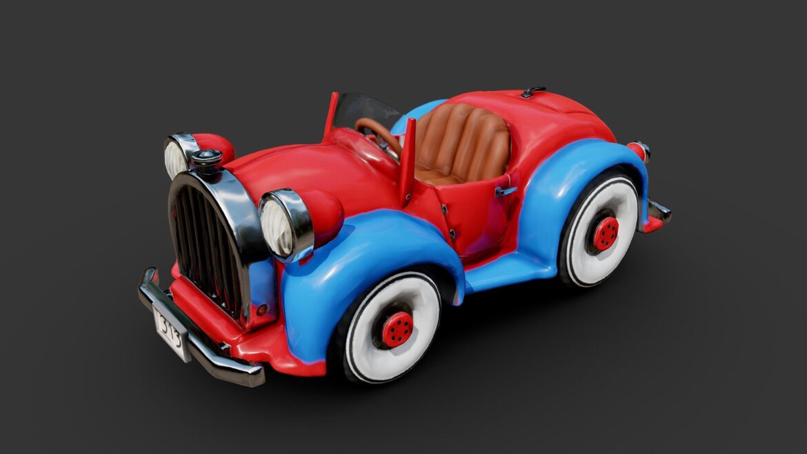 Donald Duck Car 3d Model - Donald Duck's 313 car 3D model, rendered in a stylized, cartoon fashion.