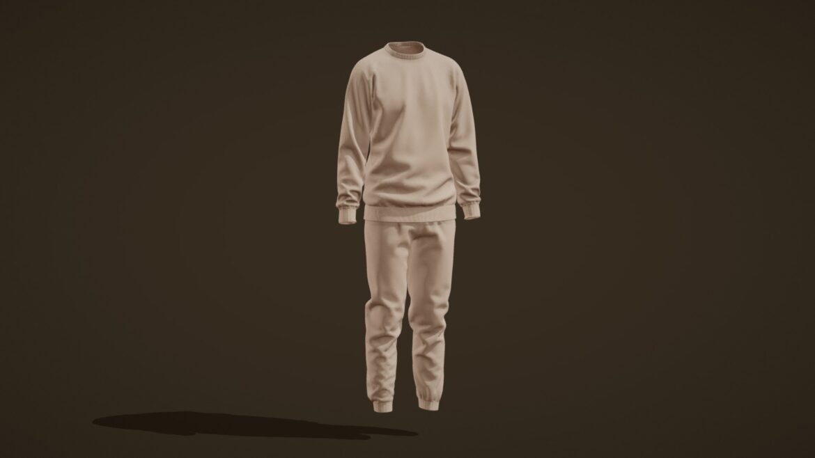 Sweatshirt Sweatpants Clothing 3d Model - High-quality 3D model of a realistic sweatshirt and sweatpants pair, showcasing detailed fabric textures and folds.