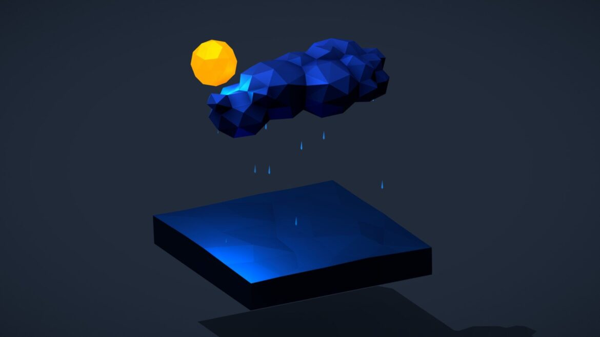 Paper Boat 3d Model - Low poly paper boat 3d model floating on water with rain, clouds, sun, and lightning in a loopable scene