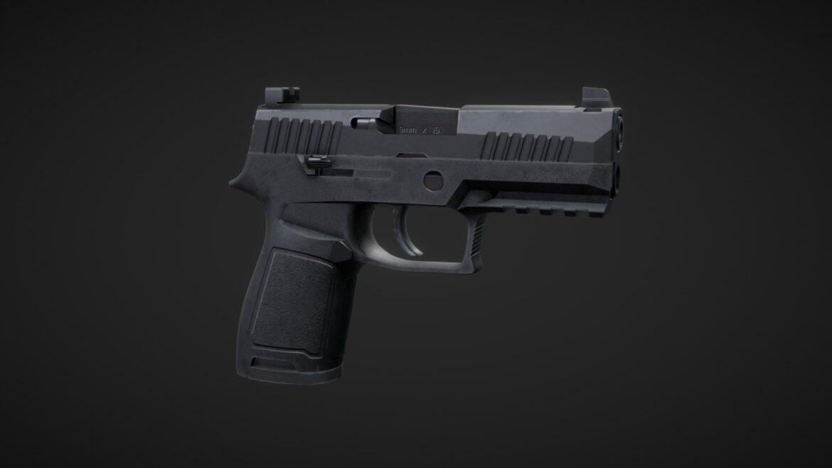 P320 Pistol 3d Model - High-detail low poly P320 pistol 3d model for games and simulations, showcasing its modular design and realistic textures.