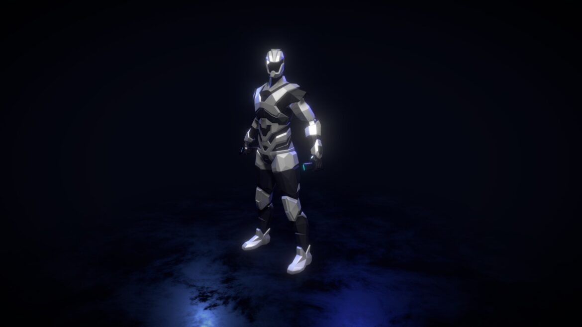 Scifi Lowpoly Robot 3d Model - SLR 88 sci-fi low-poly robot dual sword master 3d model posing with glowing blades
