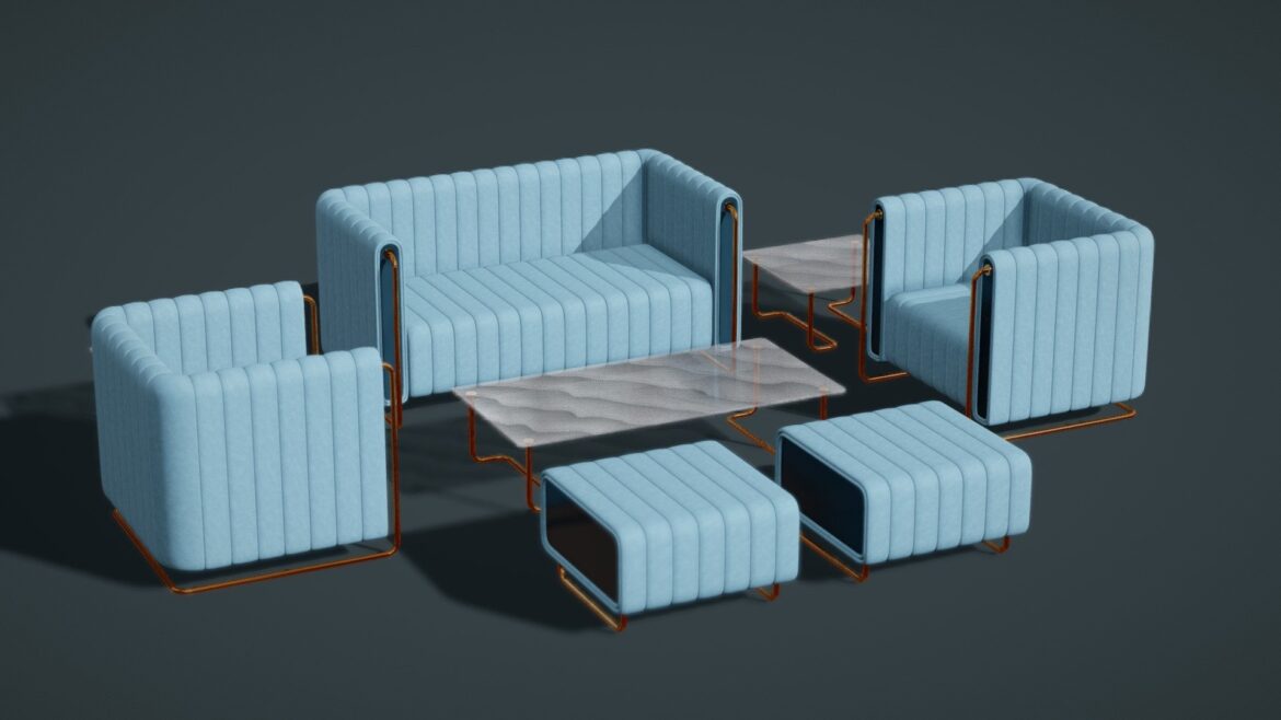 Sofa Set 3d Model - Detailed modern sofa set 3d model for interior visualization