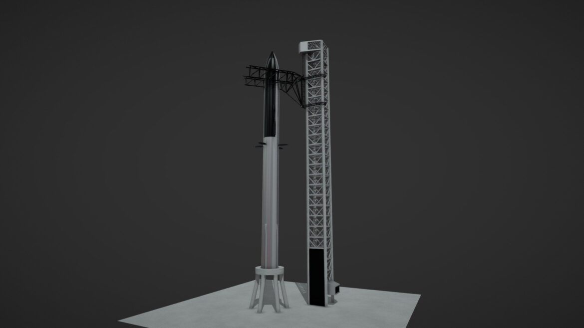 Starship Launch 3d Model - Detailed starship launch tower 3d model with gantry and support structures