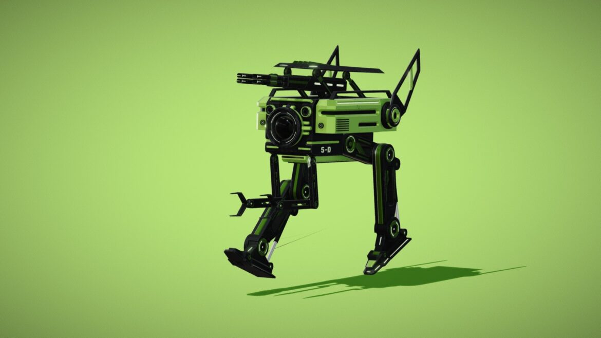 War Robot 3d Model - Highly detailed scifi war robot 3d model standing in a futuristic environment