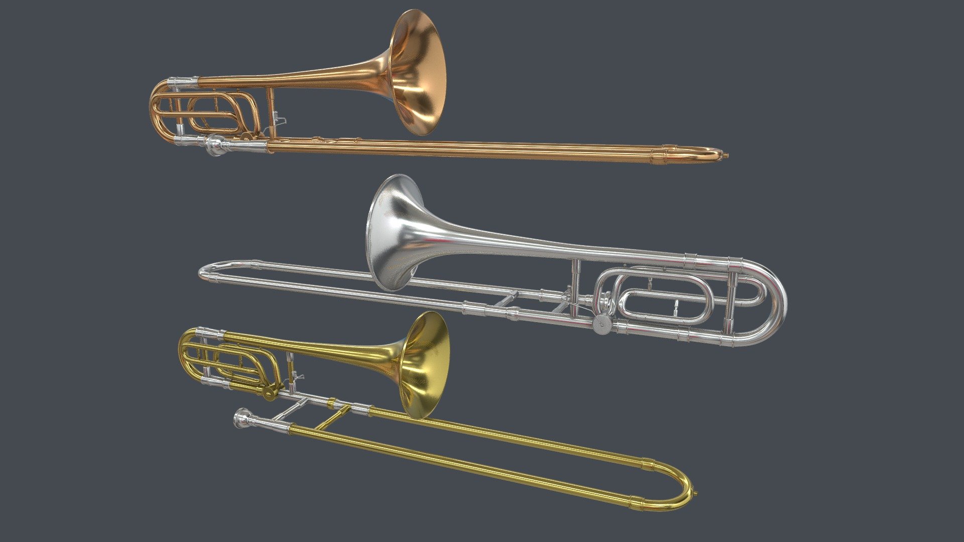 Bass Trombone 3 Materials Brass Copper Silver