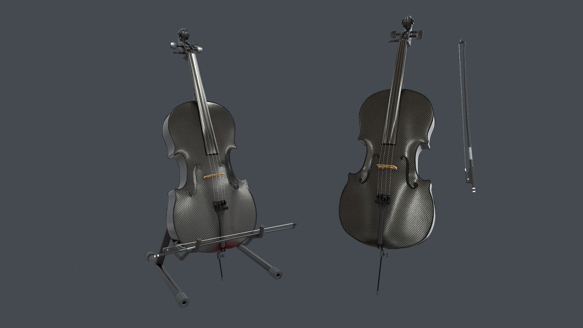 Black Carbon Fiber Cello Bow and Stand