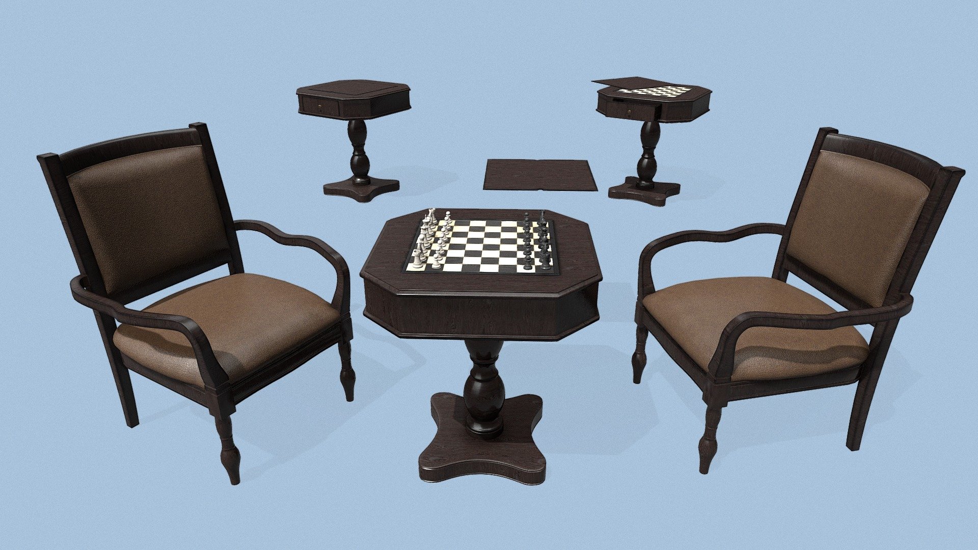 Black Chess, Pedestal Game Table and Chairs