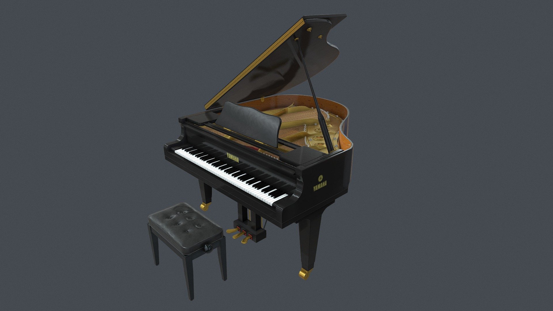 Black Classic Grand Piano with chair