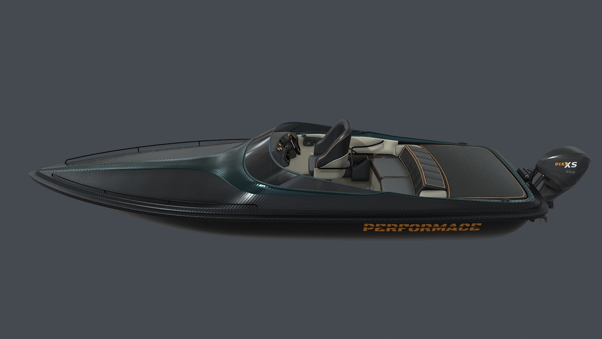 Black Fiber Speedboat 3D Model
