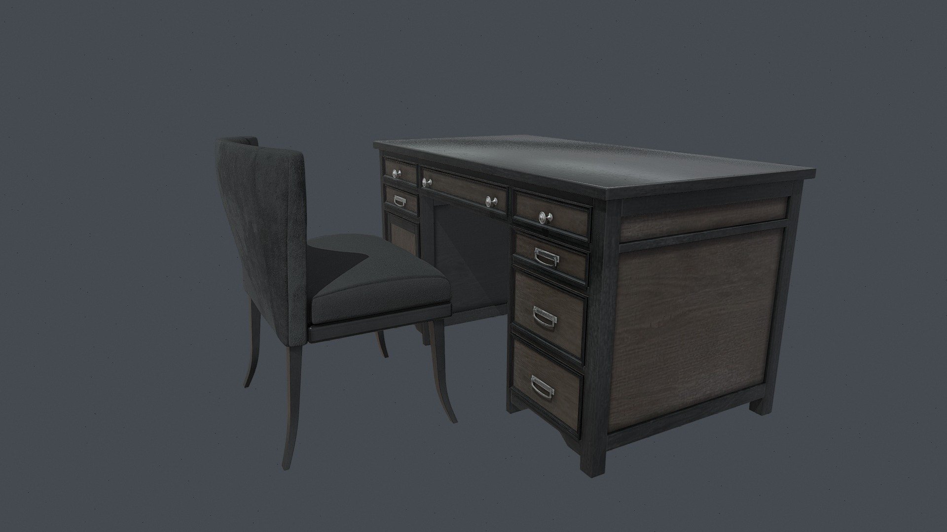 Black Wooden Office Desk with Upholstered Chair