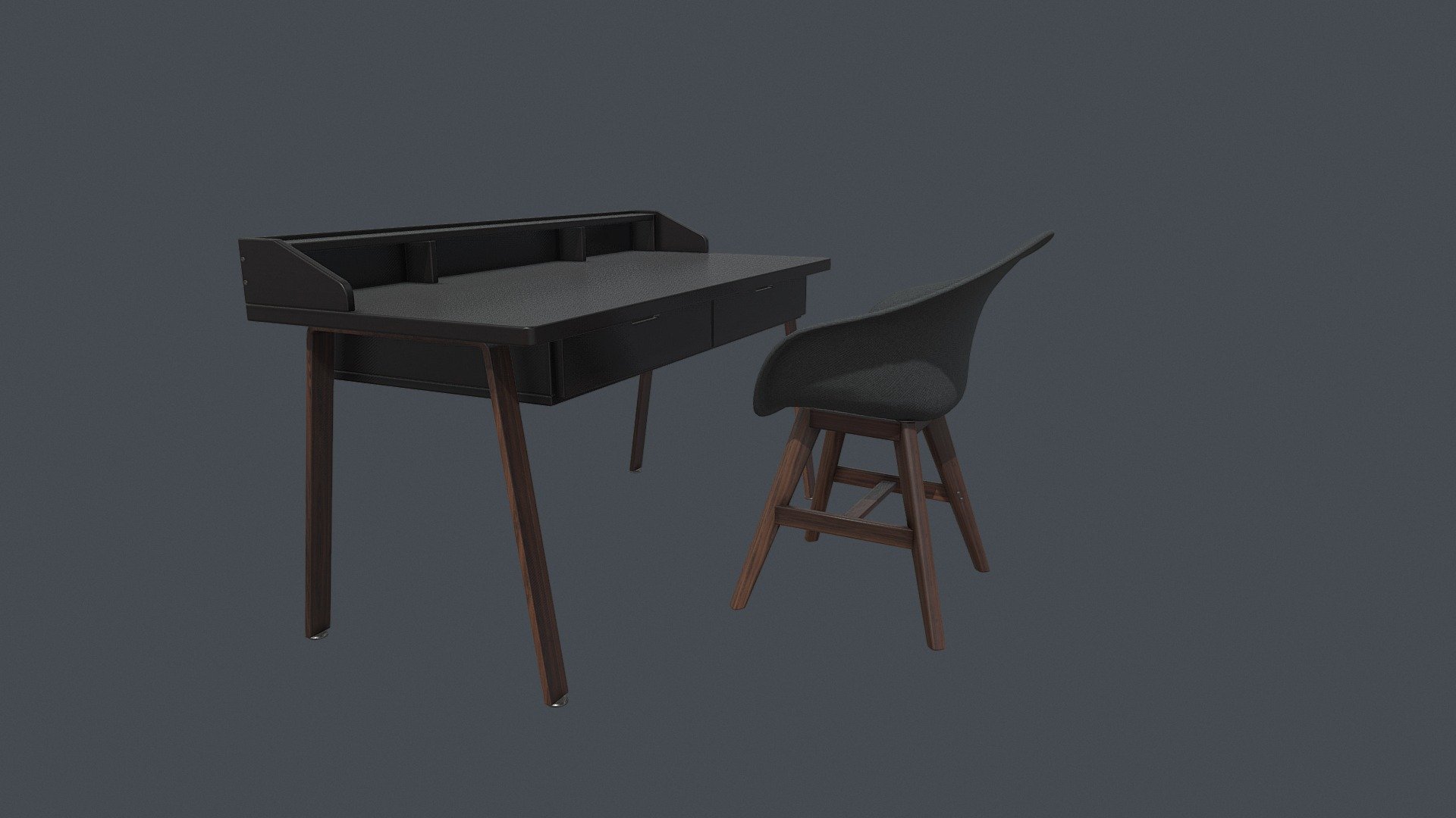 Black Writing Desk and Upholstered Chair