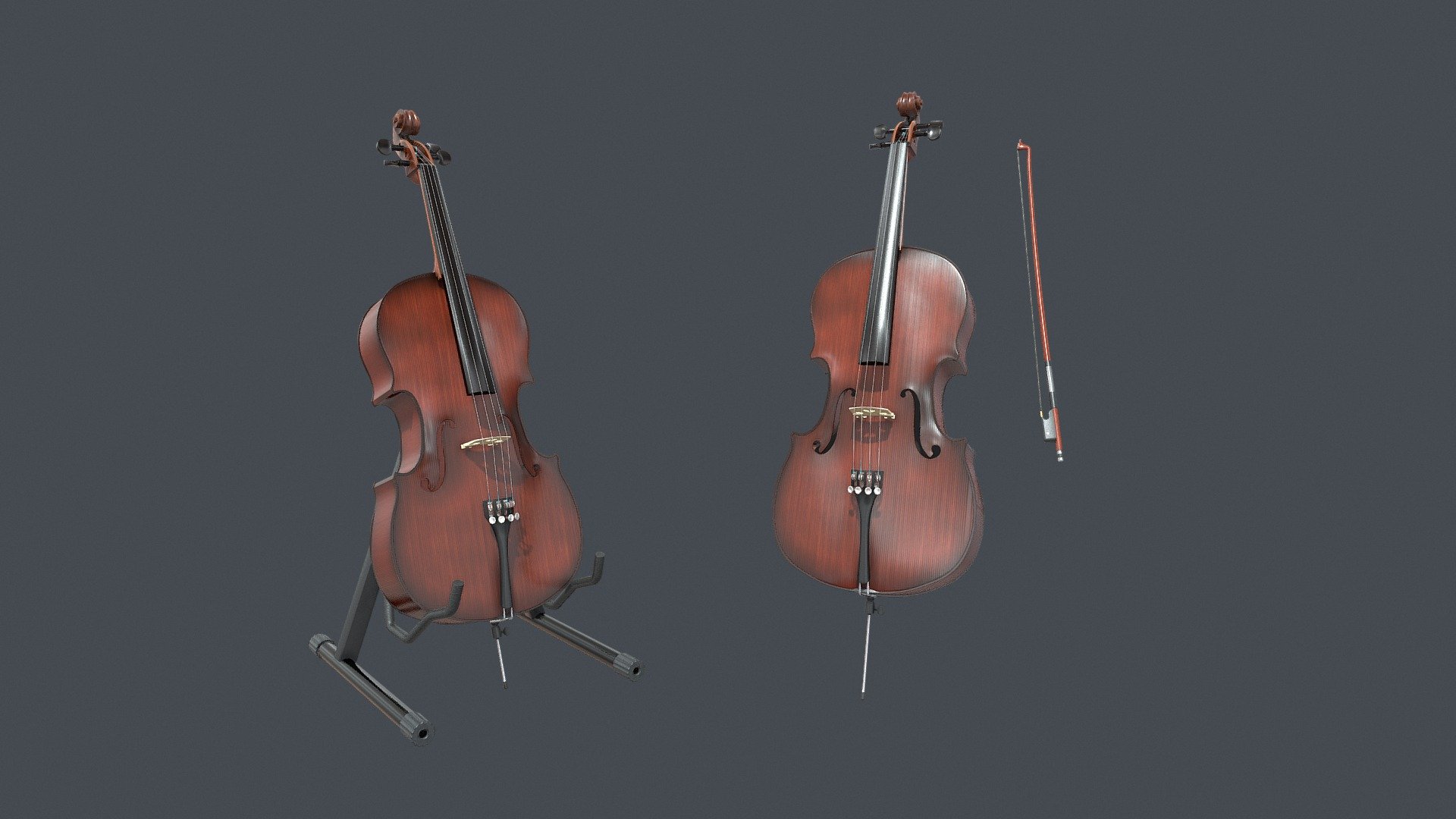 Cello Music instrument with Bow and Stand