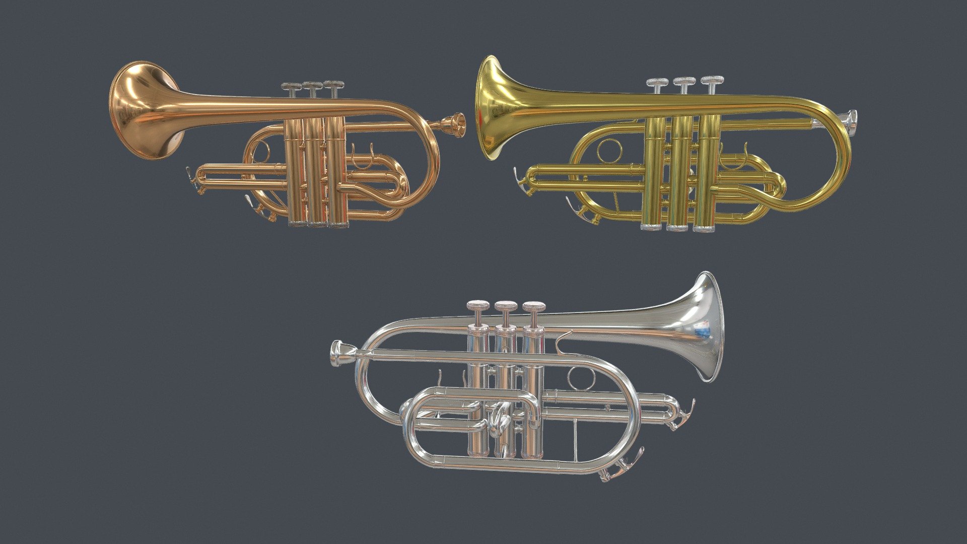 Cornet 3 Materials Brass Copper and Silver