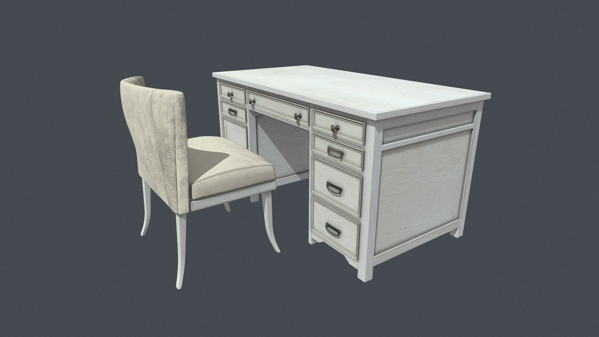 Cream Wooden Office Desk with Upholstered Chair