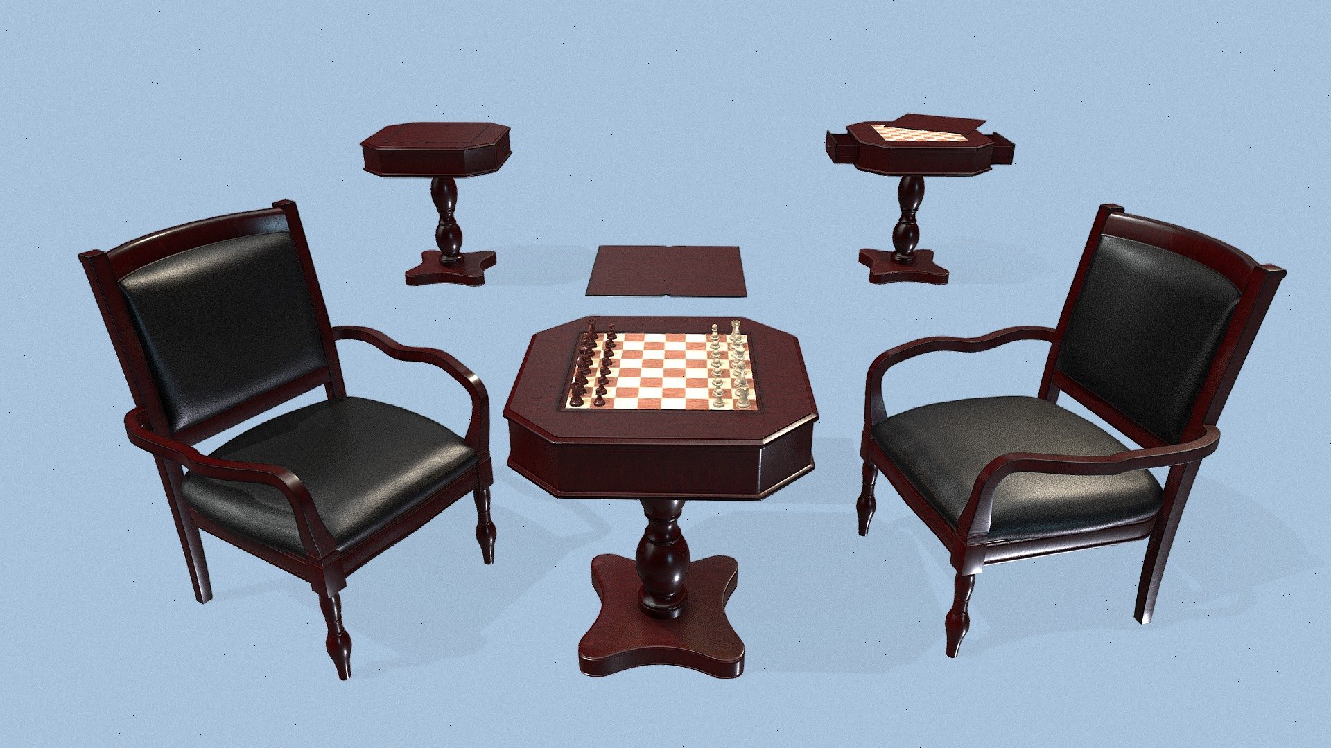Dark Chess, Pedestal Game Table and Chairs