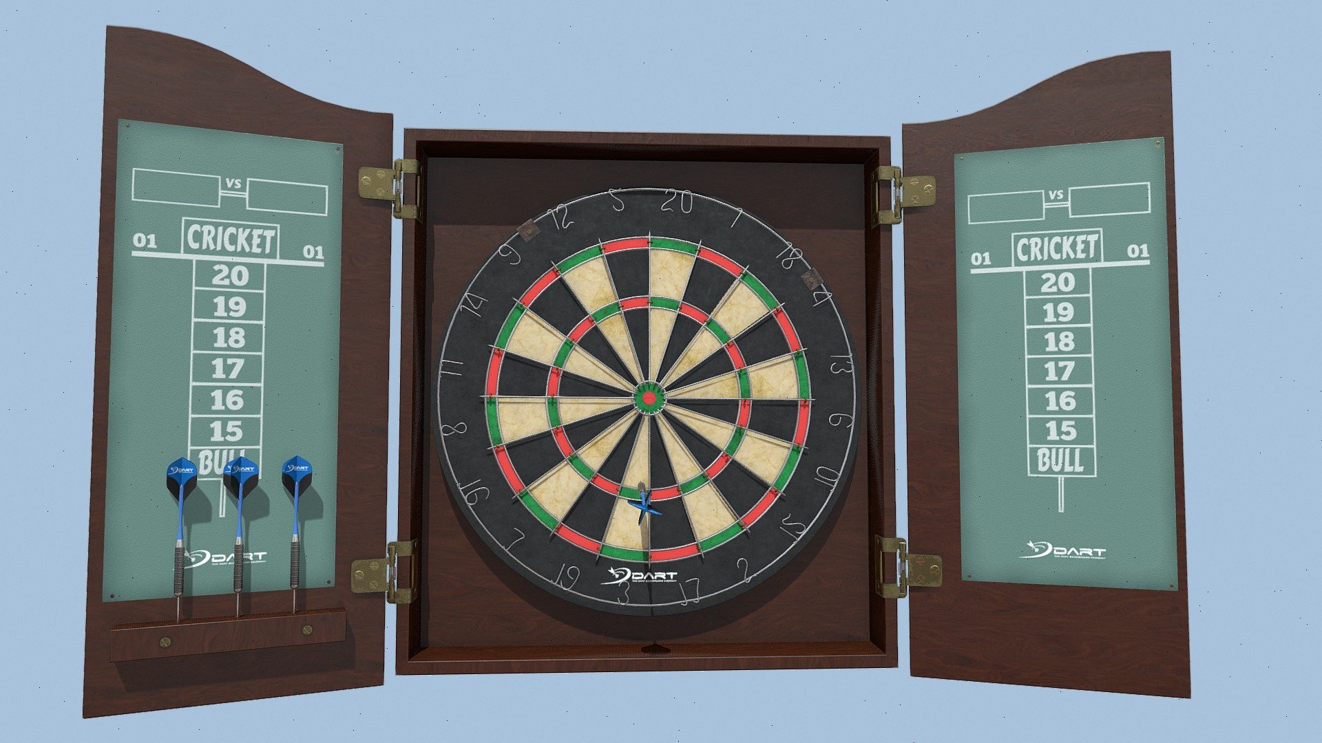Dartboard and Easy Hang Cabinet with Darts