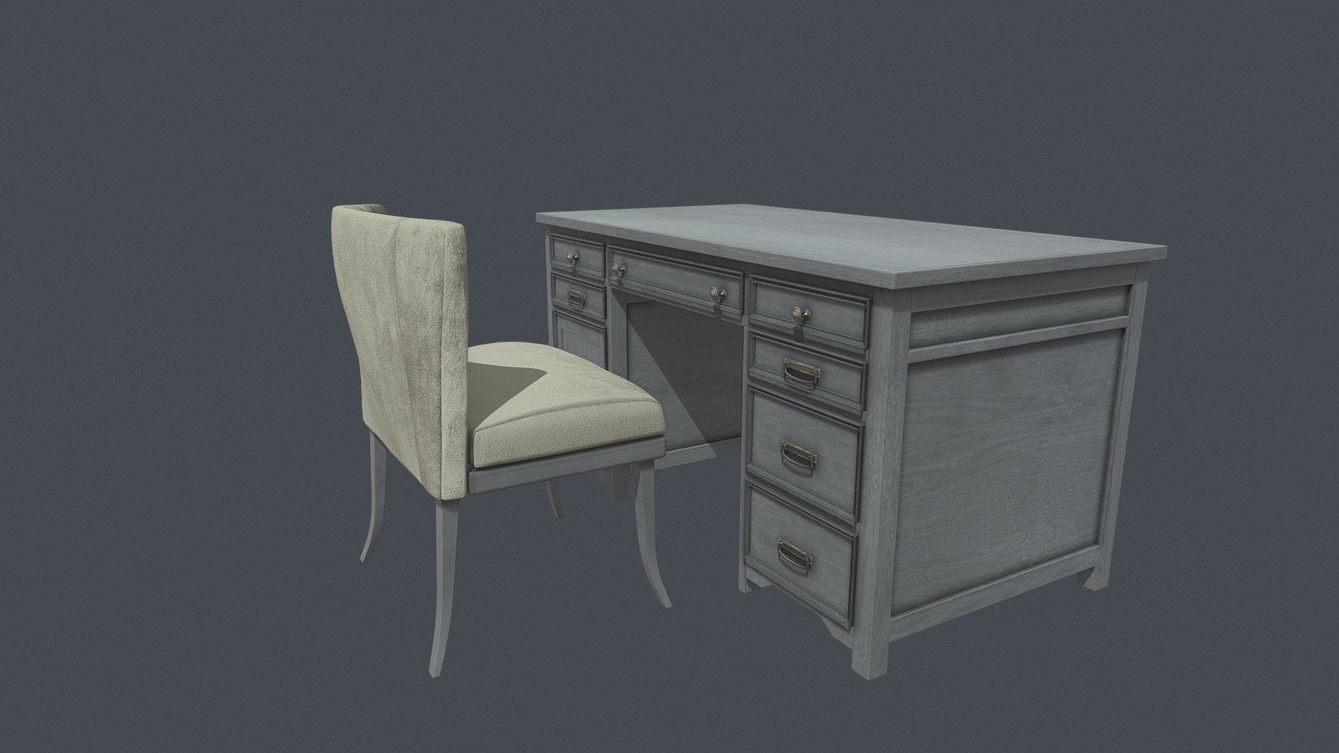 Gray Wooden Office Desk with Upholstered Chair