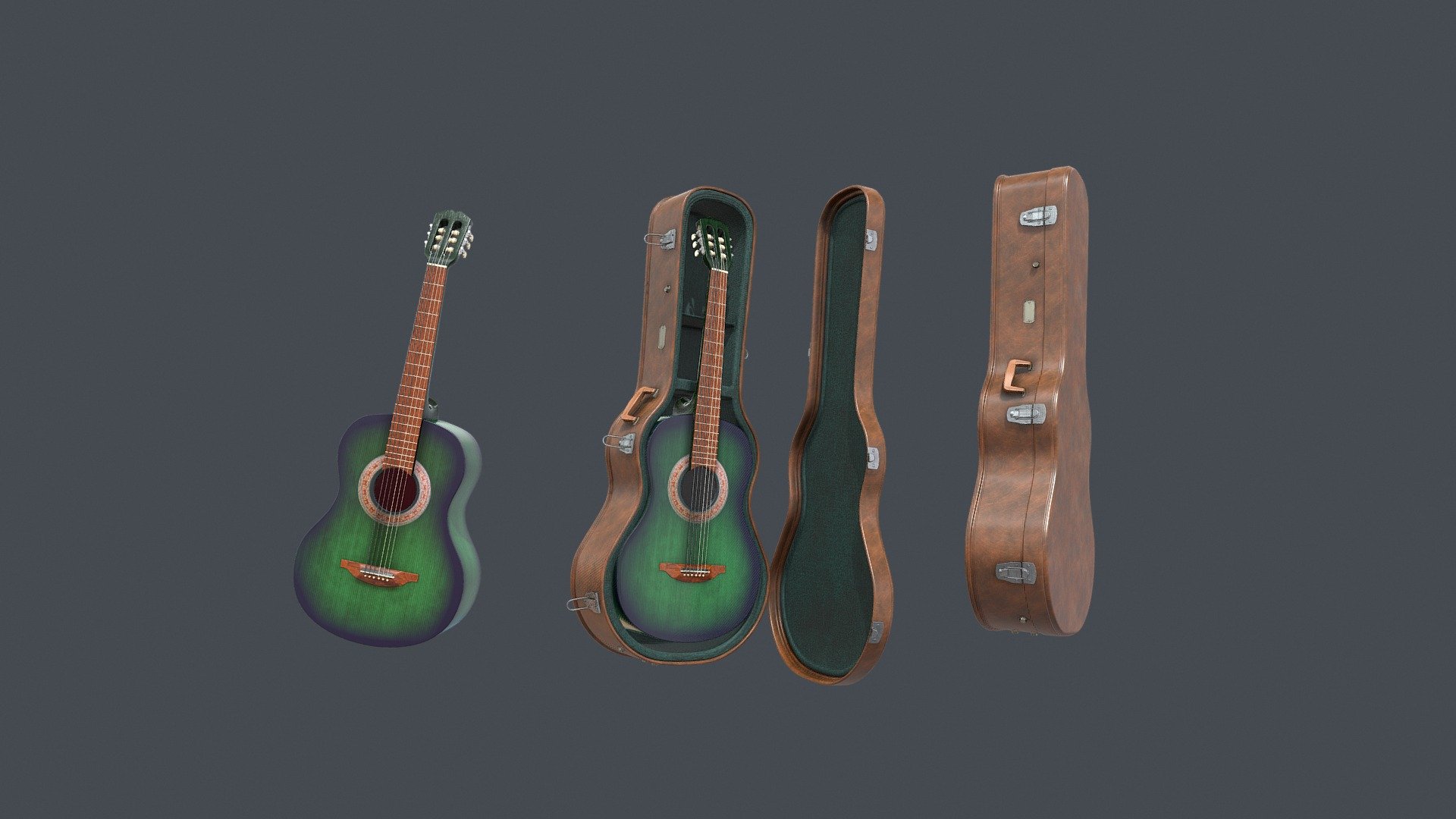Green Classic guitar with case