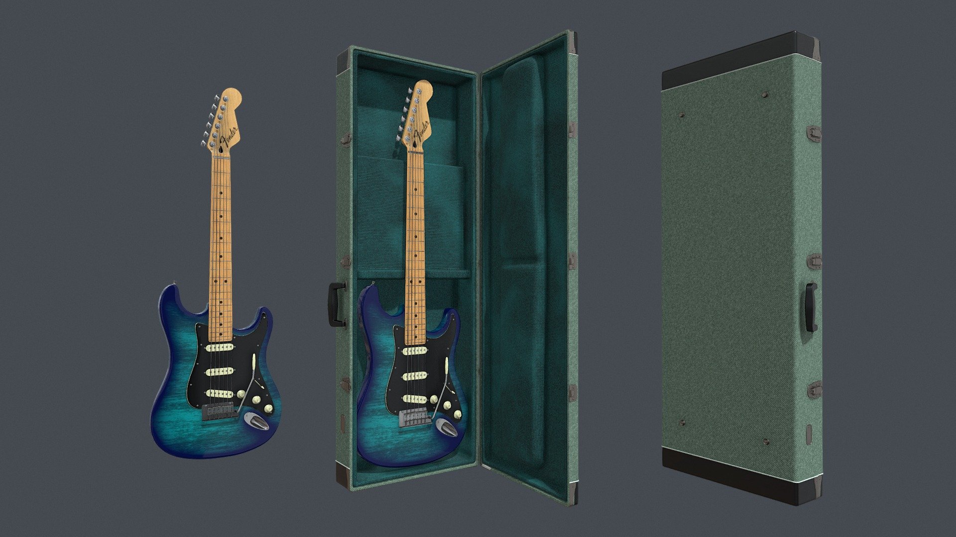 Green Electric Guitar Fender Stratocaster , Case