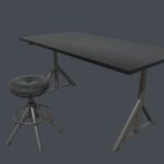 Modern Black Desk with Adjustable Stool