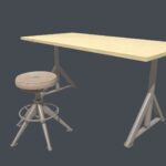 Modern Wooden Desk with Adjustable Stool