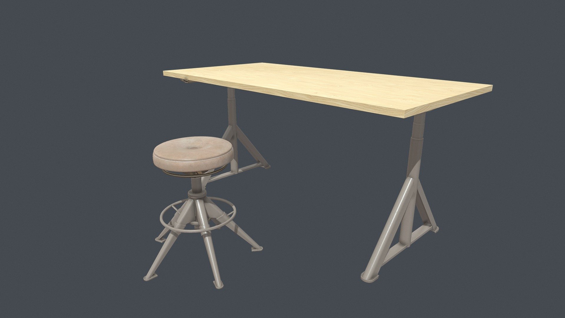 Modern Wooden Desk with Adjustable Stool