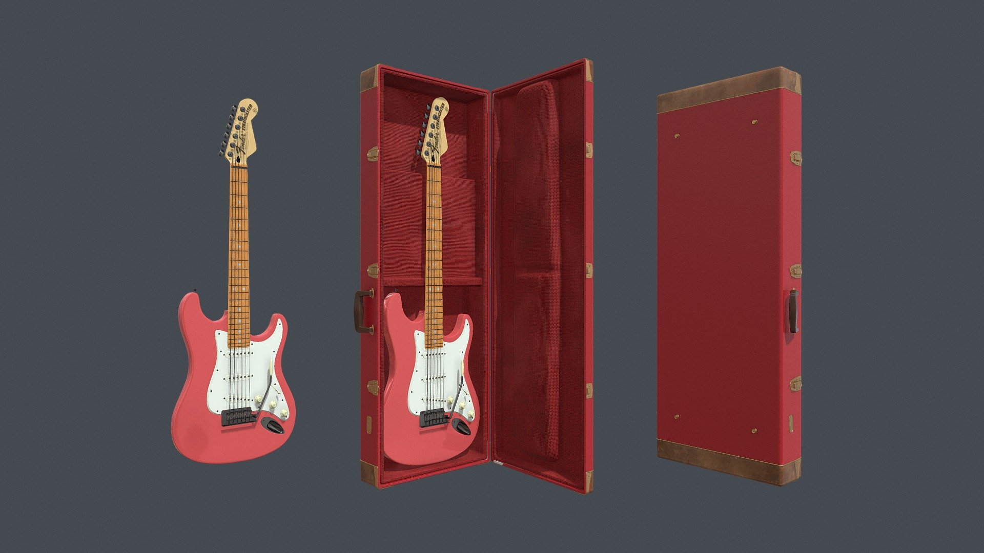 Red Electric Guitar Fender Stratocaster and case