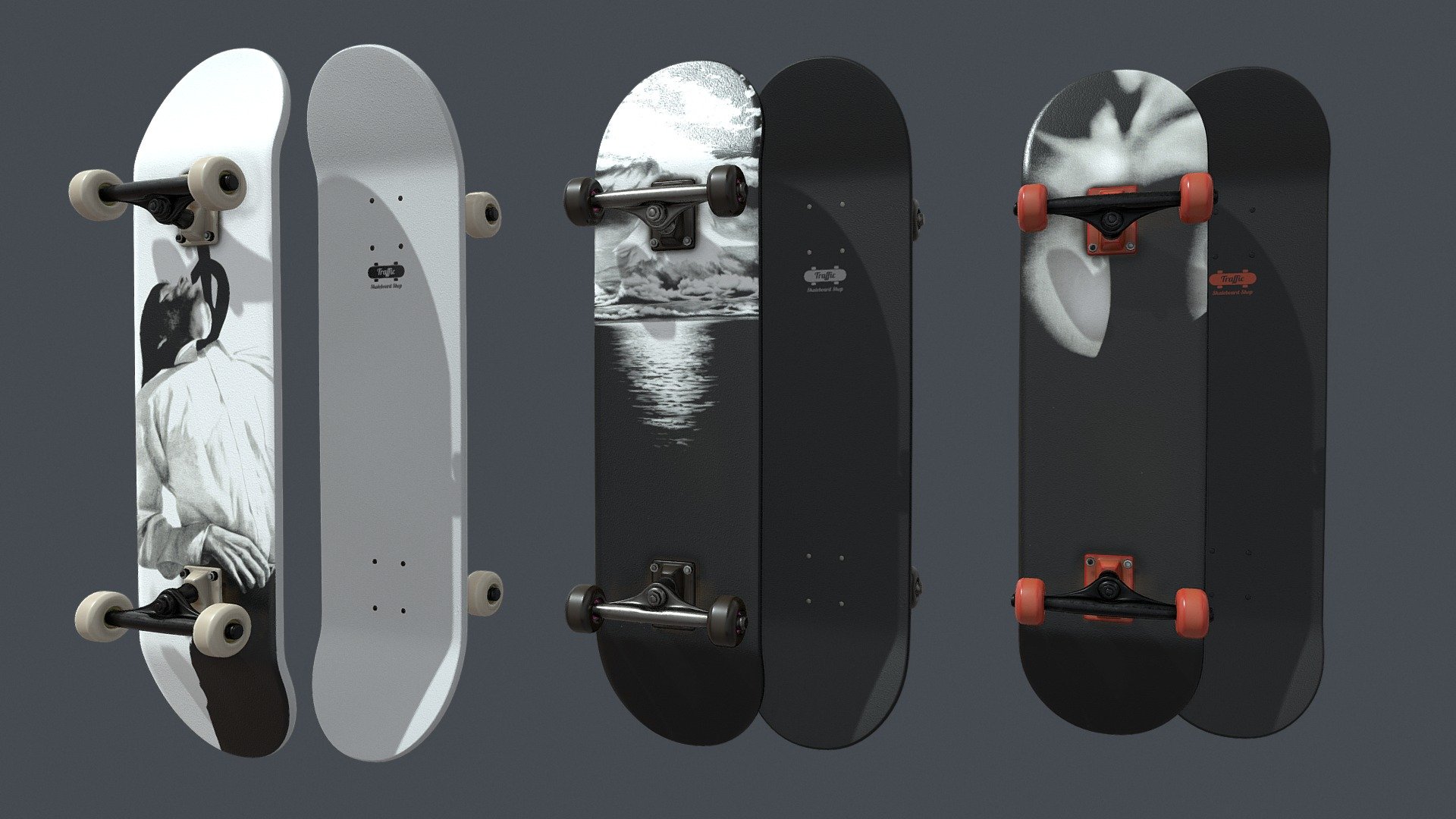 Three Realistic Skateboards