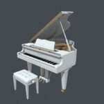 White Classic Grand Piano with chair