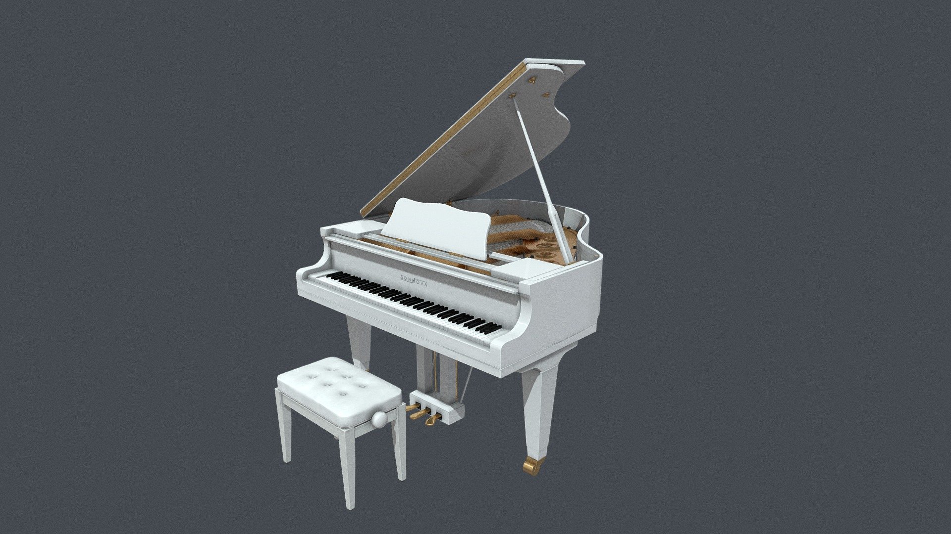 White Classic Grand Piano with chair