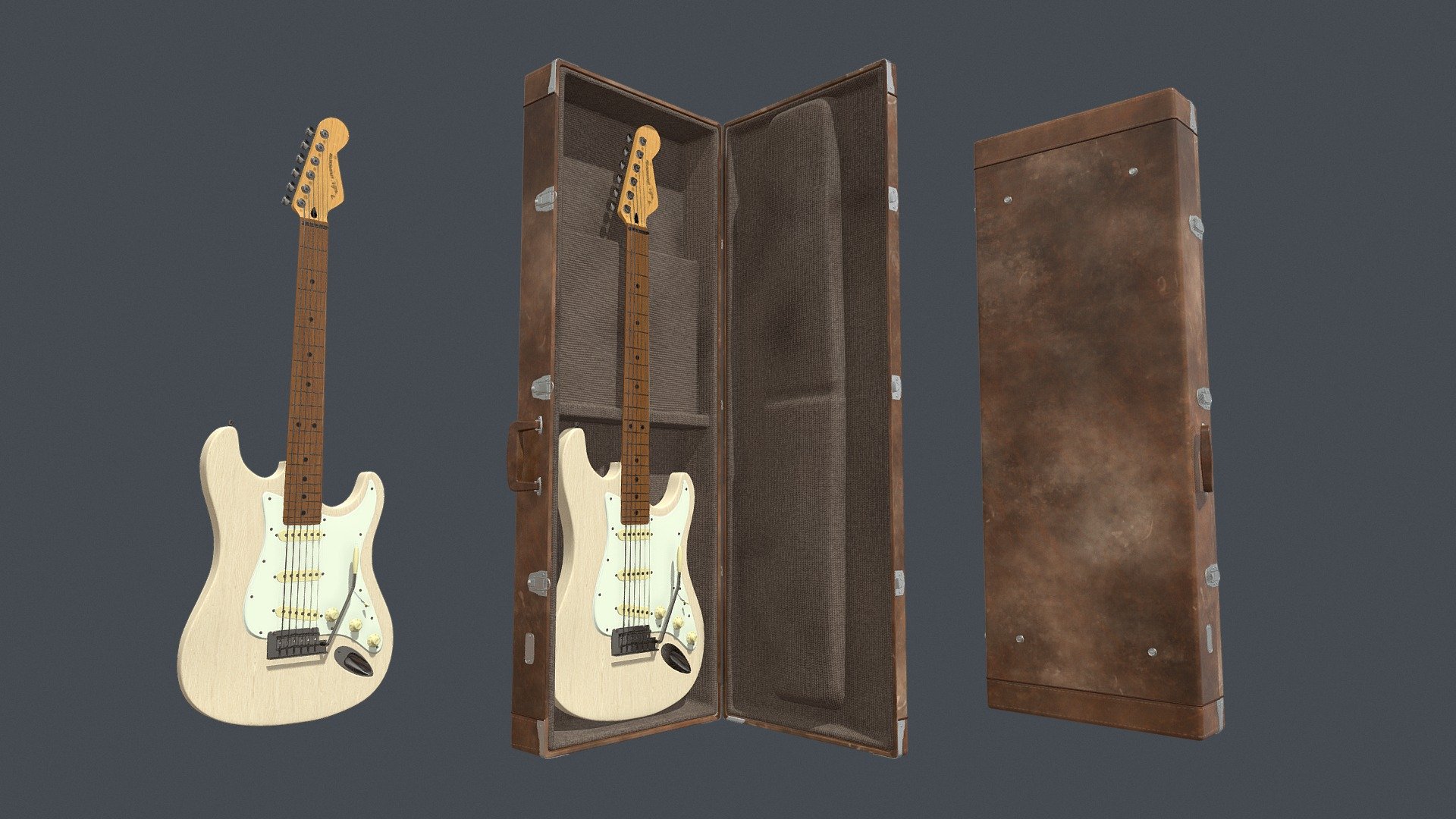 White Electric Guitar Fender Stratocaster , Case