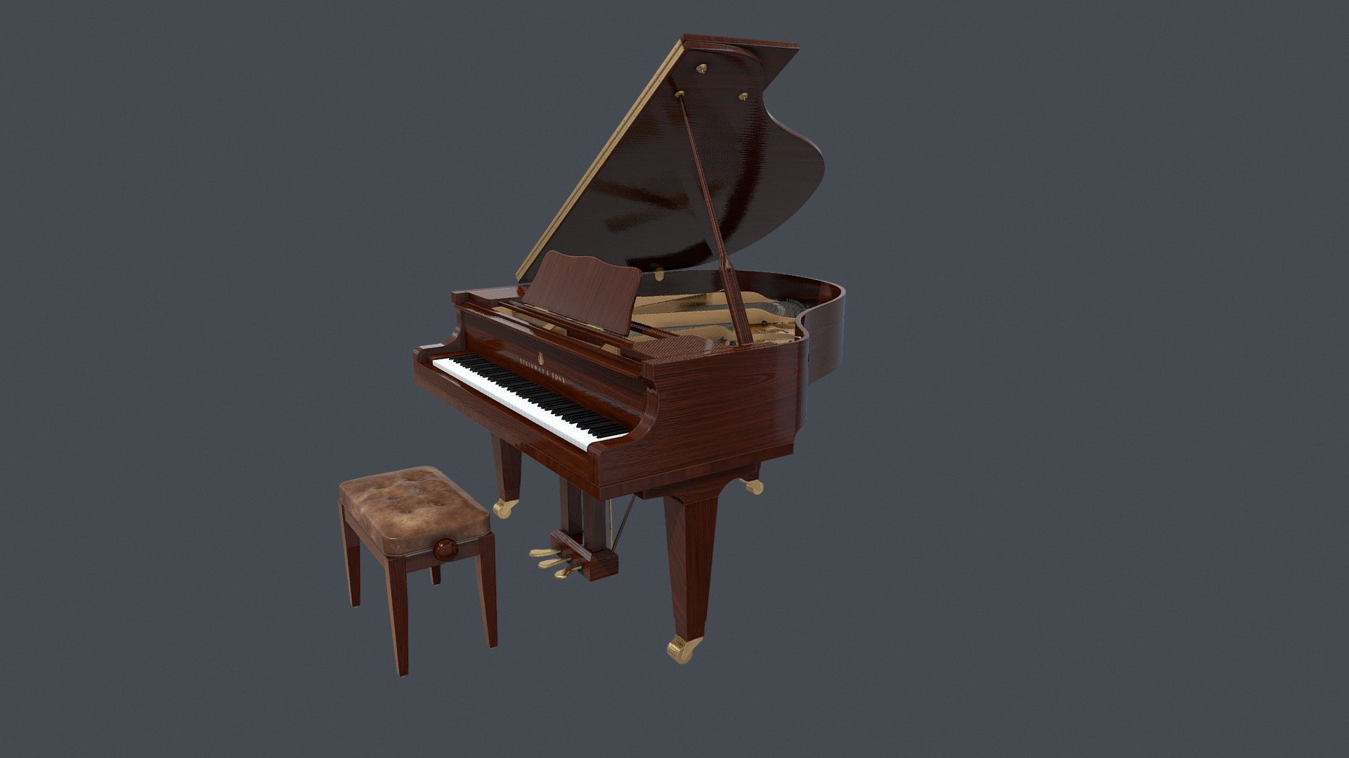 Wood Finish Classic Grand Piano with chair