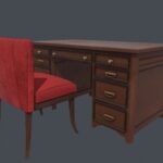 Wooden Office Desk with Upholstered Chair