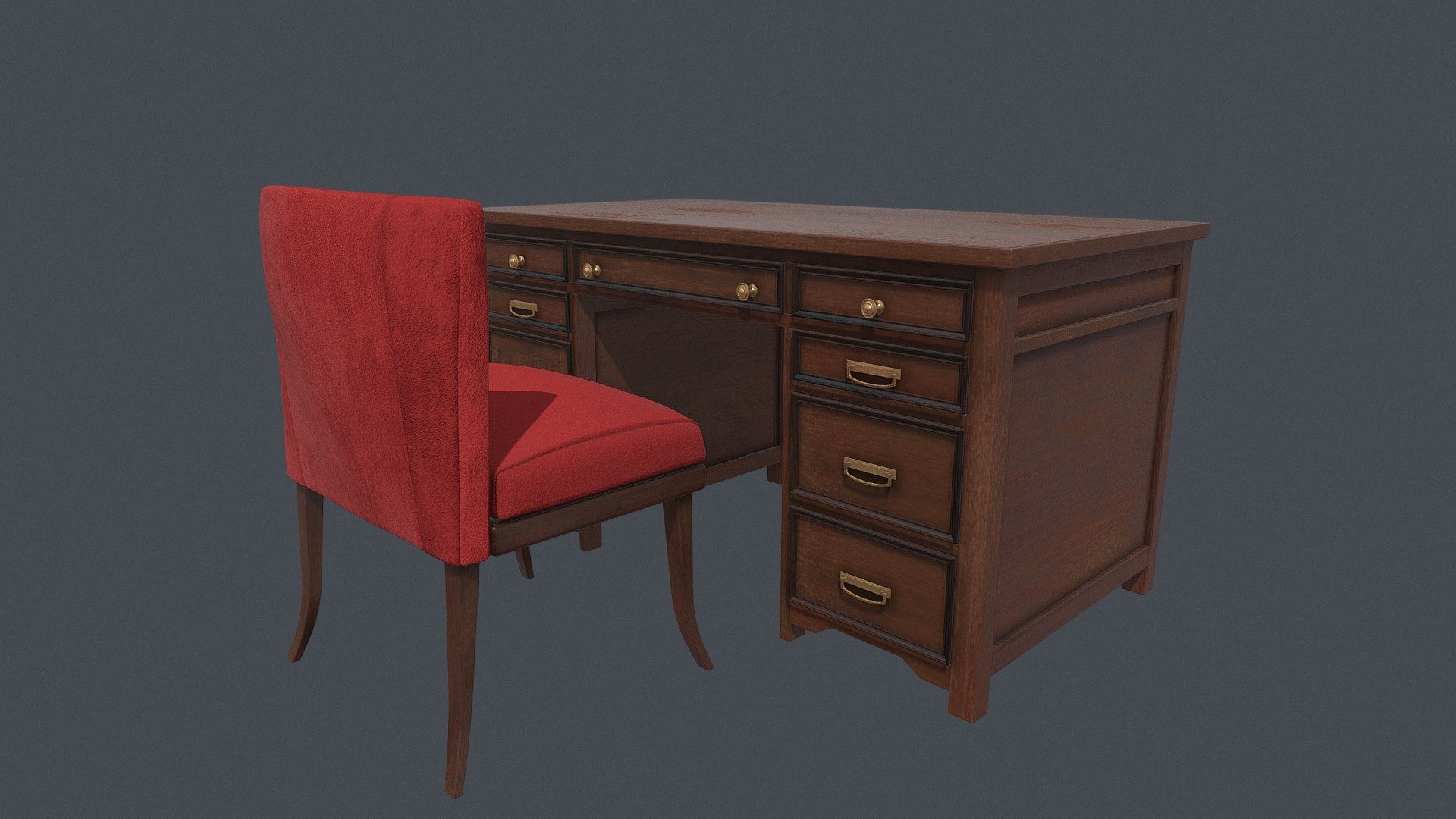 Wooden Office Desk with Upholstered Chair