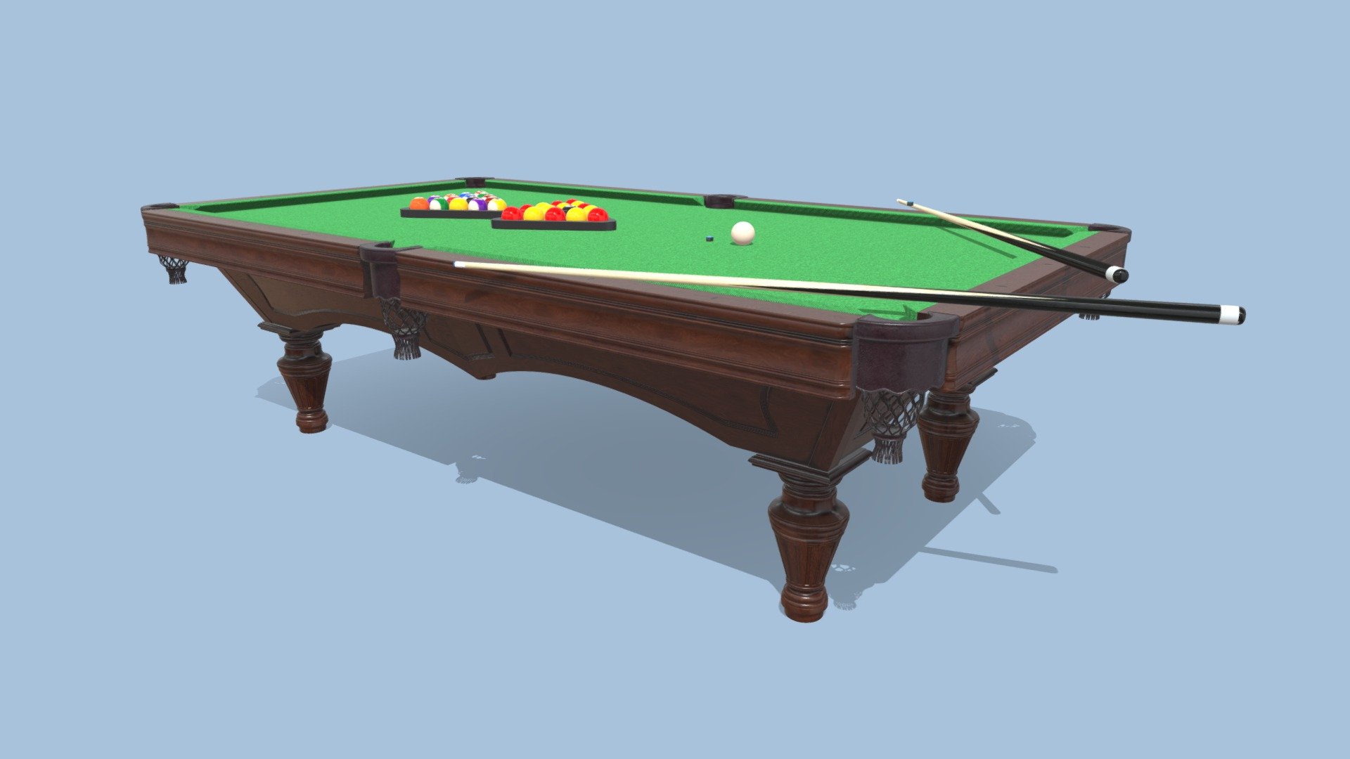 Green Wooden Billiard Tabl ,balls,sticks chalk