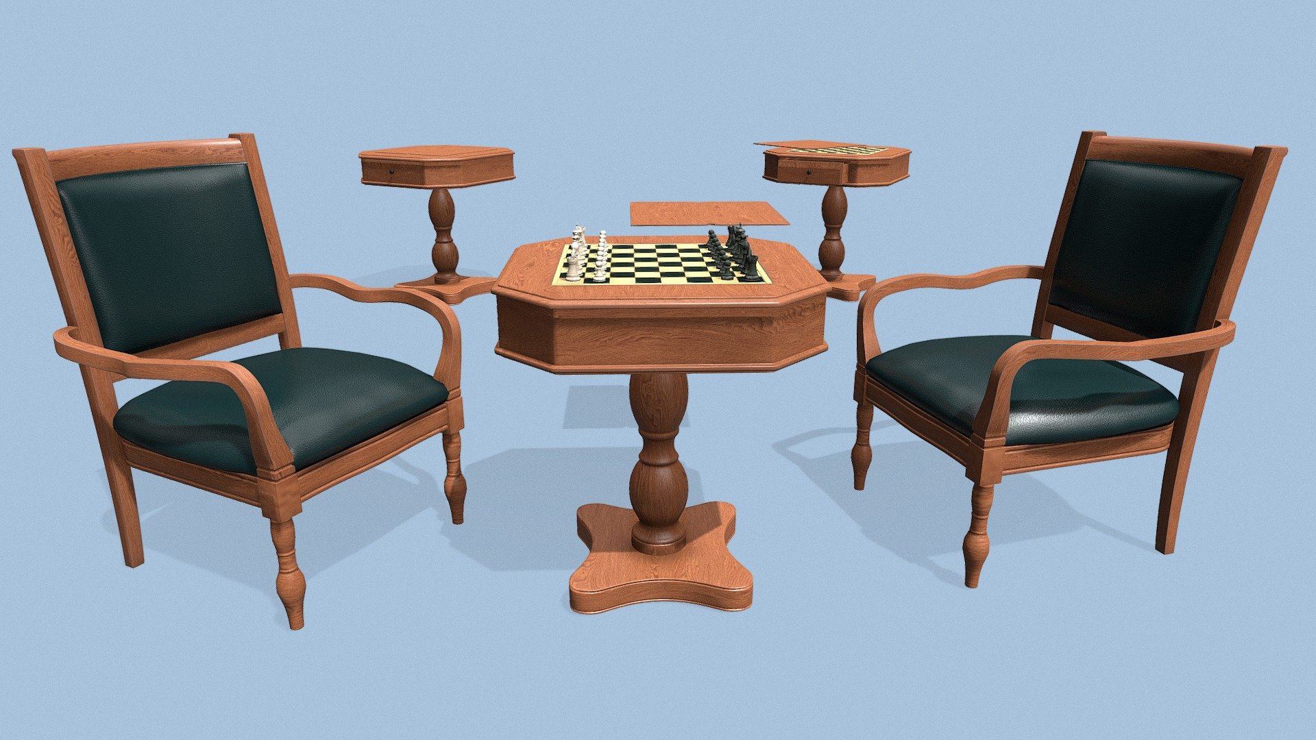 Light Chess, Pedestal Game Table and Chairs
