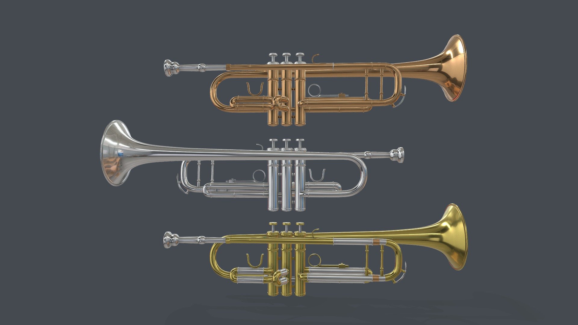 Trumpet Three Materials Brass Copper and Silver