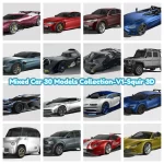 Mixed Car Collection 3d Model - Mixed car 30 models collection V1 by Squir 3D, featuring various detailed automotive 3D assets