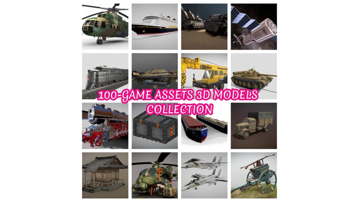 100 Game Assets 3d Model - A diverse collection of 100 game assets 3D models, featuring various optimized voxel furniture and environmental elements for game development.